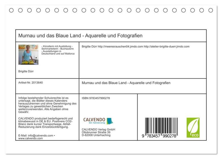 Produktbild: Murnau und das Blaue Land - Aquarelle und Fotografien (Tischkalender 2026 DIN A5 quer), CALVENDO Monatskalender