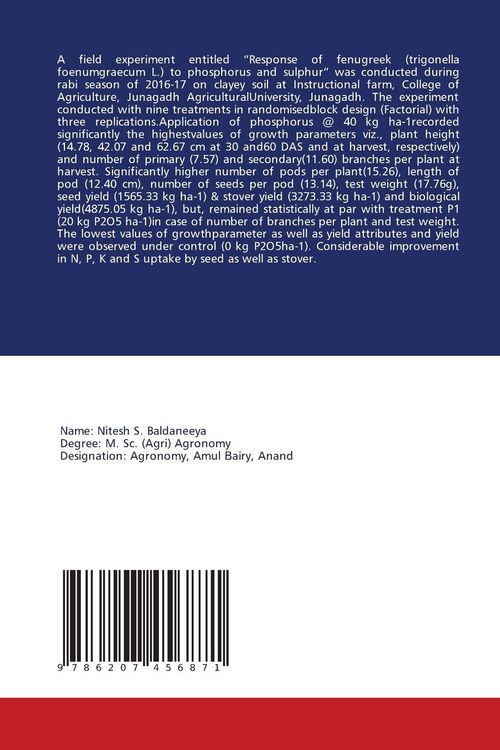Produktbild: Response Of Fenugreek To Phosphorus and Sulphur