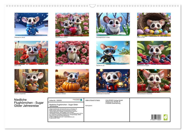 Produktbild: Niedliche Flugh&ouml;rnchen - Sugar Glider Jahresreise (Wandkalender 2026 DIN A2 quer), CALVENDO Monatskalender