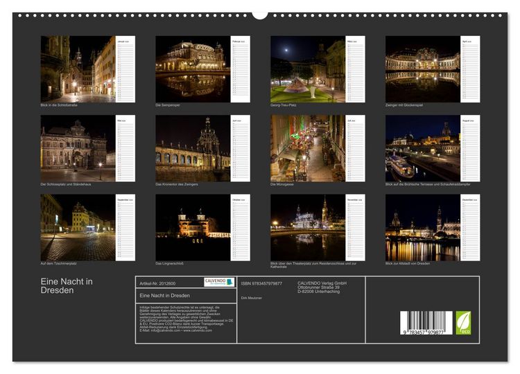 Produktbild: Eine Nacht in Dresden (hochwertiger Premium Wandkalender 2026 DIN A2 quer), Kunstdruck in Hochglanz