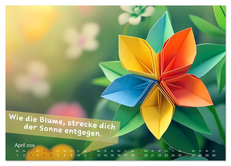Produktbild: Origami Kalender der Achtsamkeit - Achtsamkeitskalender (Wandkalender 2026 DIN A4 quer), CALVENDO Monatskalender