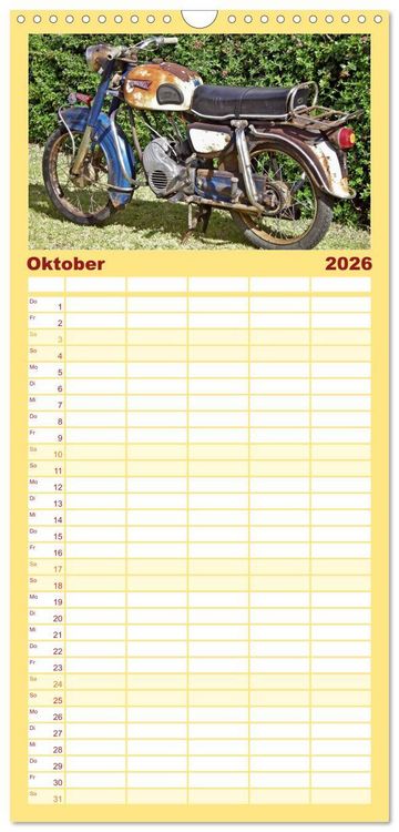 Produktbild: Familienplaner 2026 - Vintage Mopeds mit 5 Spalten (Wandkalender, 21 x 45 cm) CALVENDO