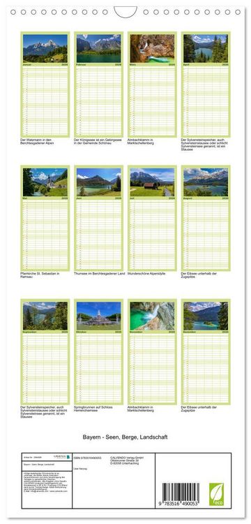 Produktbild: Familienplaner 2026 - Bayern - Seen, Berge, Landschaft mit 5 Spalten (Wandkalender, 21 x 45 cm) CALVENDO