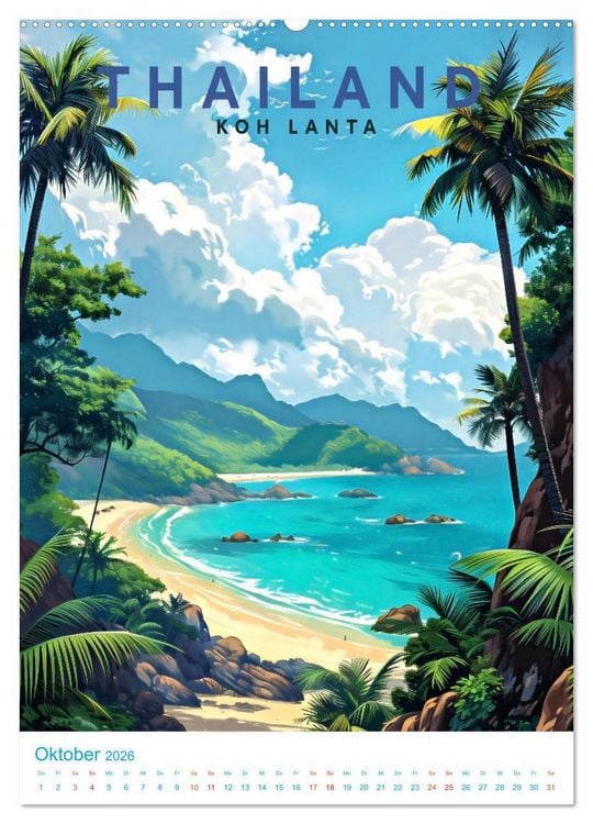 Produktbild: Thailand - Old School Poster Style (Wandkalender 2026 DIN A2 hoch), CALVENDO Monatskalender