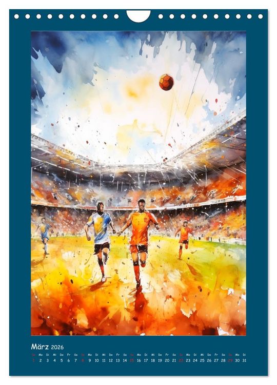 Produktbild: Leidenschaft Fussball. Stadionstimmung im Aquarellstil (Wandkalender 2026 DIN A4 hoch), CALVENDO Monatskalender