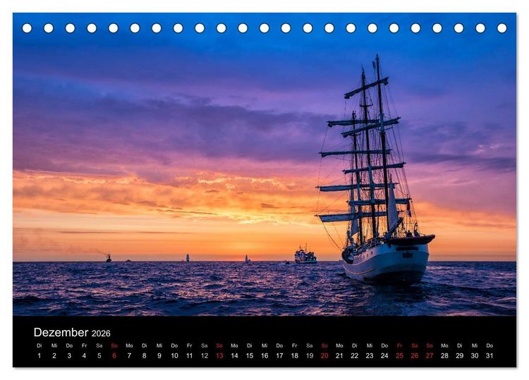 Produktbild: Windjammer auf der Ostsee im Abendlicht (Tischkalender 2026 DIN A5 quer), CALVENDO Monatskalender