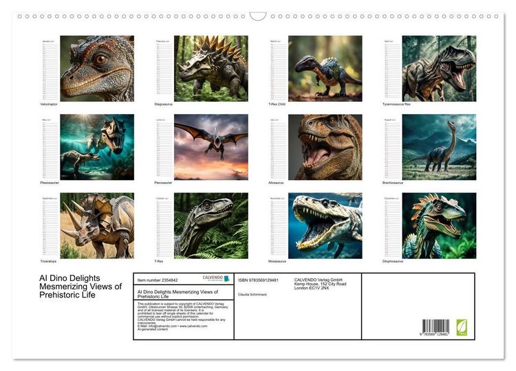 Produktbild: AI Dino Delights Mesmerizing Views of Prehistoric Life (Wall Calendar 2027 DIN A2 landscape), CALVENDO 12 Month Wall Calendar