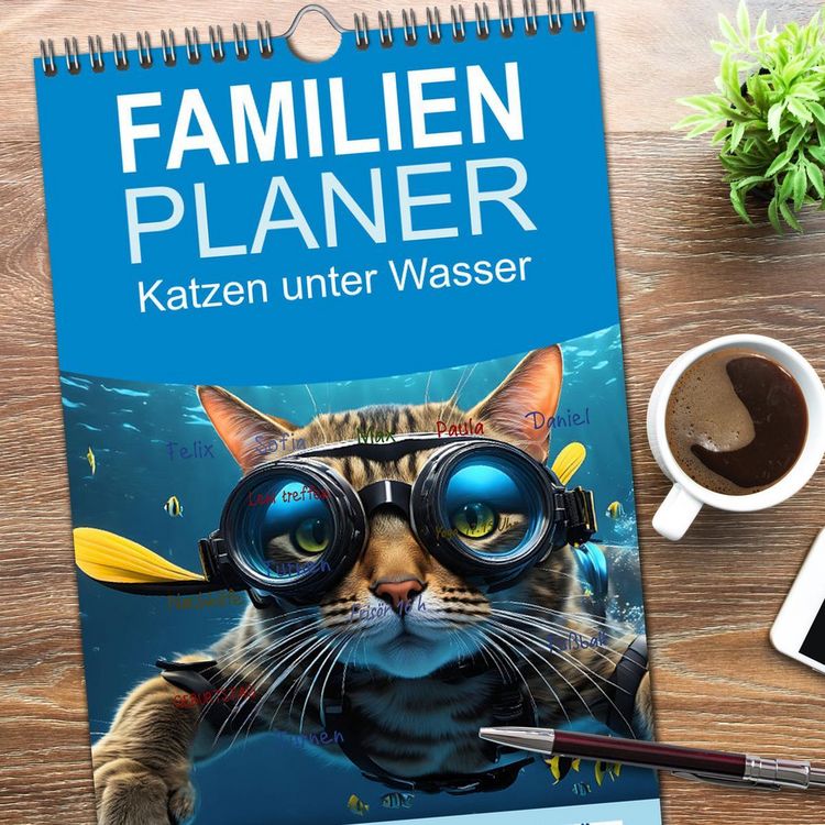 Produktbild: Familienplaner 2026 - Katzen unter Wasser mit 5 Spalten (Wandkalender, 21 x 45 cm) CALVENDO