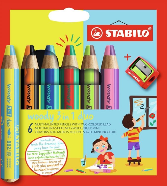 Produktbild: STABILO Bunststifte woody 3in1 duo 6er Set + Spitzer
