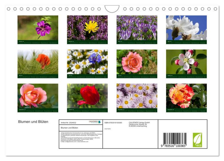 Produktbild: Blumen und Bl&uuml;ten (Wandkalender 2026 DIN A4 quer), CALVENDO Monatskalender