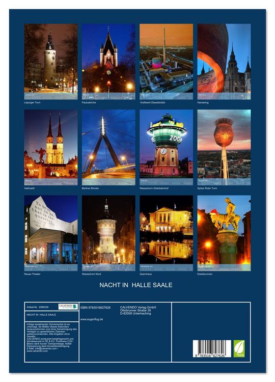 Produktbild: NACHT IN HALLE SAALE (hochwertiger Premium Wandkalender 2026 DIN A2 hoch), Kunstdruck in Hochglanz