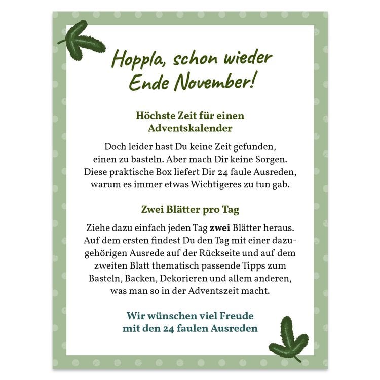 Produktbild: Adventskalender-Box &bdquo;24 faule Ausreden&ldquo; warum ich keinen Adventskalender gebastelt habe