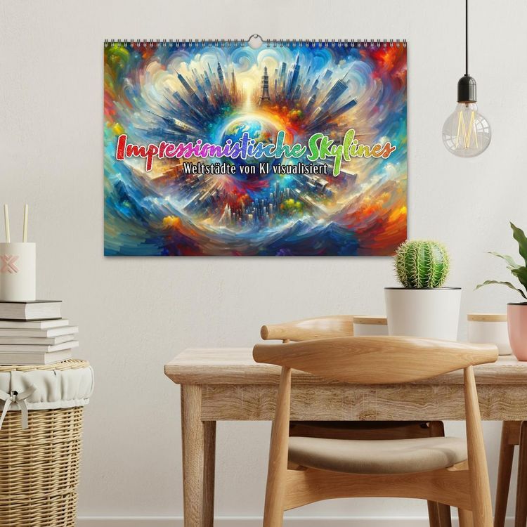 Produktbild: Impressionistische Skylines - Weltst&auml;dte von KI visualisiert (Wandkalender 2026 DIN A3 quer), CALVENDO Monatskalender