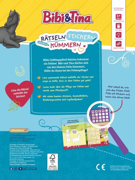 Produktbild: Bibi & Tina: R&auml;tseln Stickern K&uuml;mmern: Pflege Fohlen Felix!