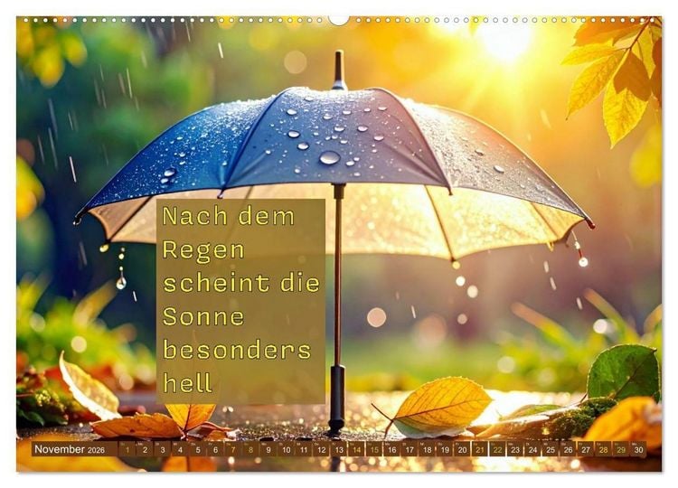Produktbild: Regenmomente &ndash; Spr&uuml;che f&uuml;r graue Tage (hochwertiger Premium Wandkalender 2026 DIN A2 quer), Kunstdruck in Hochglanz