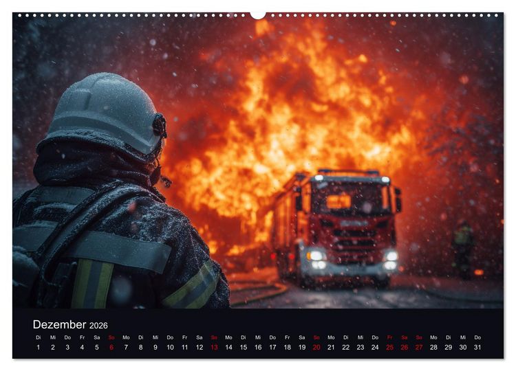 Produktbild: Feuer und Flamme - Feuerwehrkalender (hochwertiger Premium Wandkalender 2026 DIN A2 quer), Kunstdruck in Hochglanz