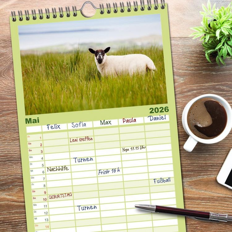 Produktbild: Familienplaner 2026 - Unter Schafen - Wegbegleiter auf Reisen mit 5 Spalten (Wandkalender, 21 x 45 cm) CALVENDO
