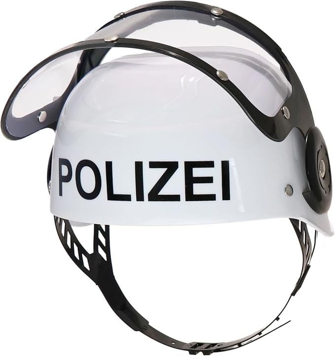 Produktbild: BestSaller 1419 - Kinder-Polizeihelm mit Klappvisier, Kunststoff, wei&szlig;/schwarz, verstellbare Passform f&uuml;r Kopfumfang von 47-55 cm