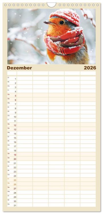 Produktbild: Familienplaner 2026 - Niedliche V&ouml;gel! Trendige Schnabelstars erobern die Modewelt mit 5 Spalten (Wandkalender, 21 x 45 cm) CALVENDO