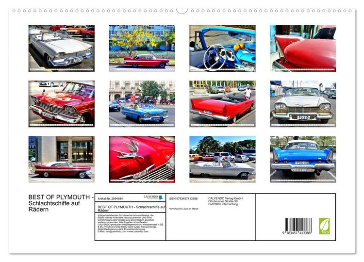Produktbild: BEST OF PLYMOUTH - Schlachtschiffe auf R&auml;dern (hochwertiger Premium Wandkalender 2026 DIN A2 quer), Kunstdruck in Hochglanz