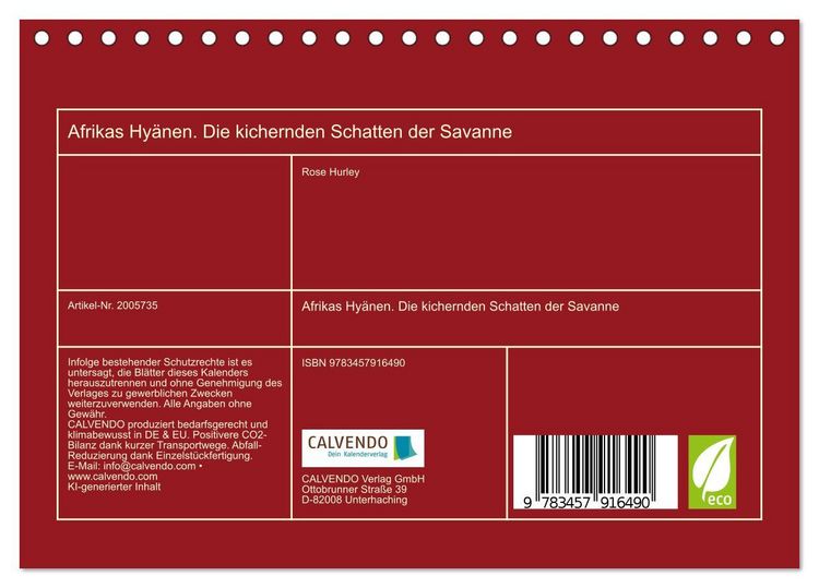Produktbild: Afrikas Hy&auml;nen. Die kichernden Schatten der Savanne (Tischkalender 2026 DIN A5 quer), CALVENDO Monatskalender