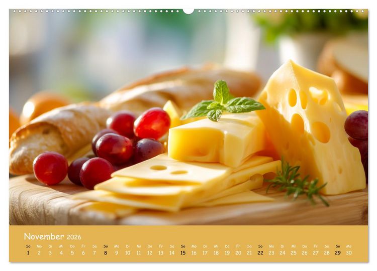 Produktbild: K&auml;sekalender - mit Gourmet K&auml;se und Platten durchs Jahr (hochwertiger Premium Wandkalender 2026 DIN A2 quer), Kunstdruck in Hochglanz