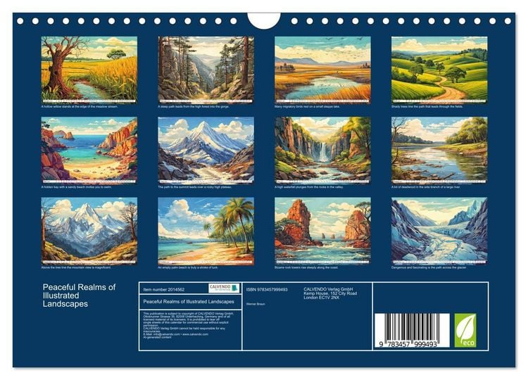 Produktbild: Peaceful Realms of Illustrated Landscapes (Wall Calendar 2026 DIN A4 landscape), CALVENDO 12 Month Wall Calendar