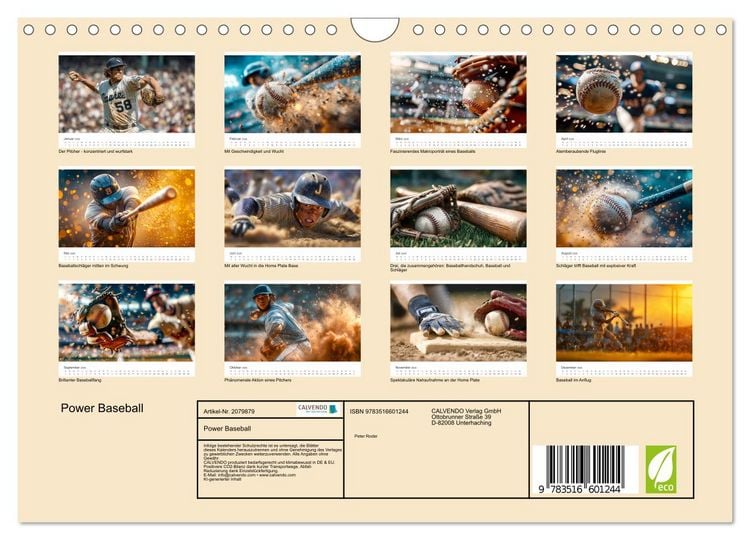 Produktbild: Power Baseball (Wandkalender 2026 DIN A4 quer), CALVENDO Monatskalender