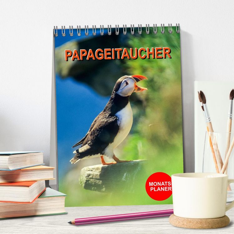 Produktbild: Papageitaucher Monatsplaner (Tischkalender 2026 DIN A5 hoch), CALVENDO Monatskalender
