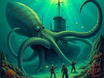 Produktbild: CALVENDO Puzzle 20.000 Meilen unter dem Meer - Die Begegnung mit dem Riesenkraken | 1000 Teile Lege-Gr&ouml;&szlig;e 64x48cm Foto-Puzzle f&uuml;r gl&uuml;ckliche Stunden