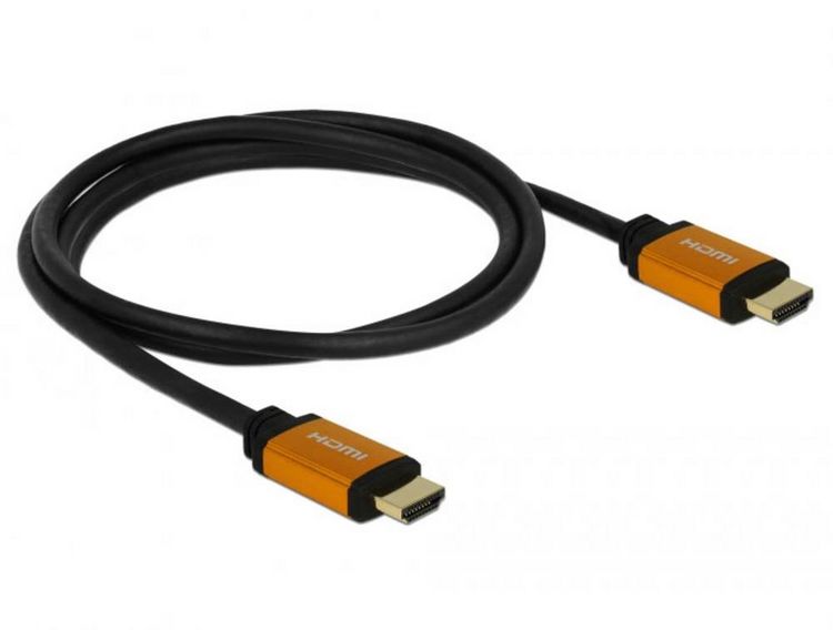 Produktbild: Delock HDMI Anschlusskabel HDMI-A Stecker 1.5 m Schwarz, Gold 85728 dreifach geschirmt, vergoldete Steckkontakte, 8K UHD HDMI-Kabel