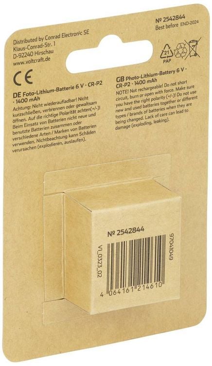Produktbild: VOLTCRAFT CRP2 Fotobatterie CR-P 2 Lithium 1400 mAh 6V 1St.