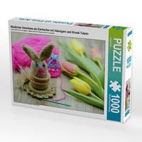 Produktbild: CALVENDO Puzzle Niedlicher Osterhase als Eierbecher mit H&auml;kelgarn und Strau&szlig; Tulpen 1000 Teile Lege-Gr&ouml;&szlig;e 64 x 48 cm Foto-Puzzle Bild von Anja Frost