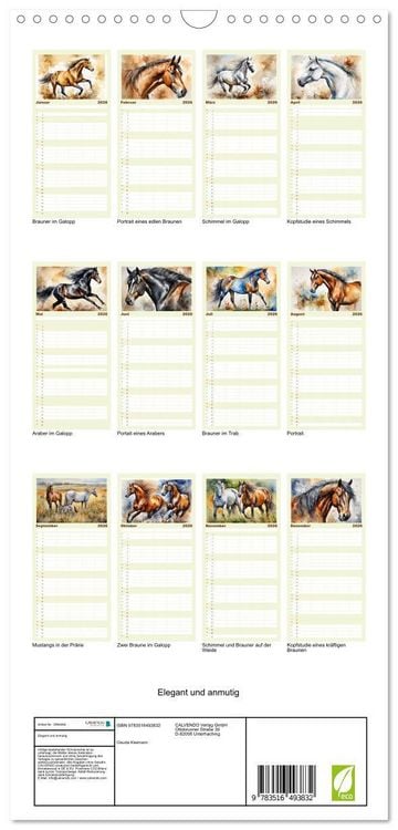 Produktbild: Familienplaner 2026 - Elegant und anmutig mit 5 Spalten (Wandkalender, 21 x 45 cm) CALVENDO