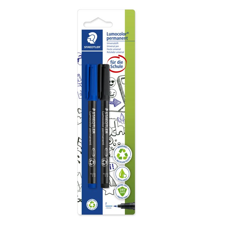 Produktbild: STAEDTLER Universalstift Lumocolor® permanent F, 2er Set blau/schwarz
