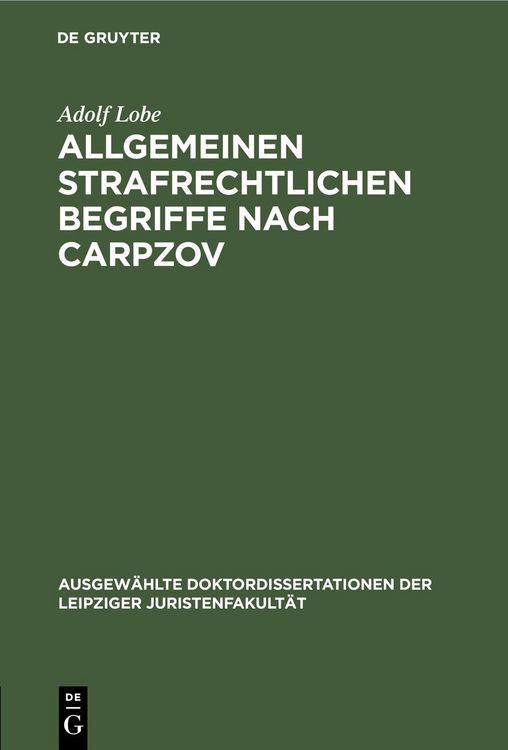 Produktbild: Allgemeinen strafrechtlichen Begriffe nach Carpzov