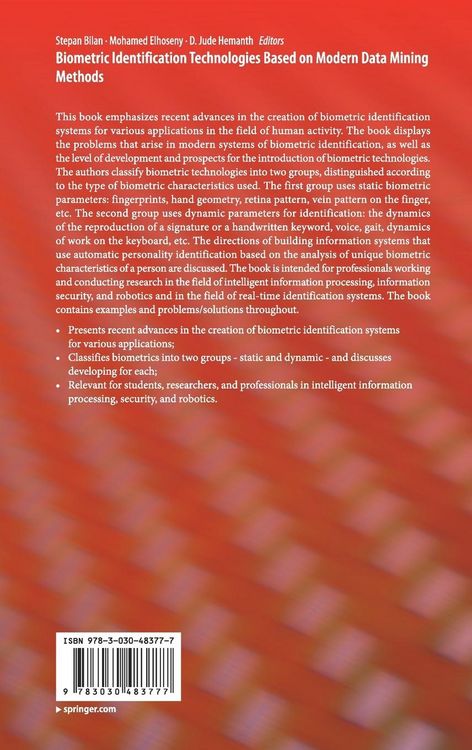 Produktbild: Biometric Identification Technologies Based on Modern Data Mining Methods