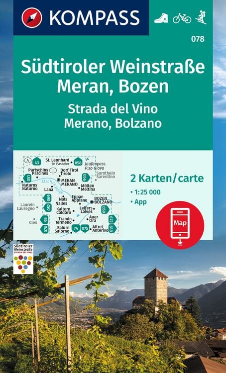 Produktbild: KOMPASS Wanderkarten-Set 078 S&uuml;dtiroler Weinstra&szlig;e, Meran, Bozen / Strada del Vino, Merano, Bolzano (2 Karten) 1:25.000