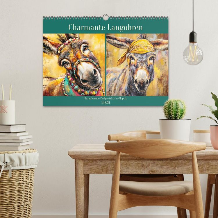 Produktbild: Charmante Langohren. Bezaubernde Eselportr&auml;ts in &Ouml;loptik (Wandkalender 2026 DIN A3 quer), CALVENDO Monatskalender