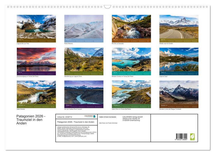 Produktbild: Patagonien 2026 - Traumziel in den Anden (Wandkalender 2026 DIN A2 quer), CALVENDO Monatskalender