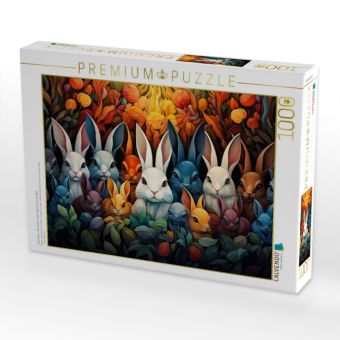 Produktbild: CALVENDO Puzzle Kaninchen - Illustration vieler K&ouml;pfe auf einem Bild | 1000 Teile Lege-Gr&ouml;&szlig;e 64x48cm Foto-Puzzle f&uuml;r gl&uuml;ckliche Stunden