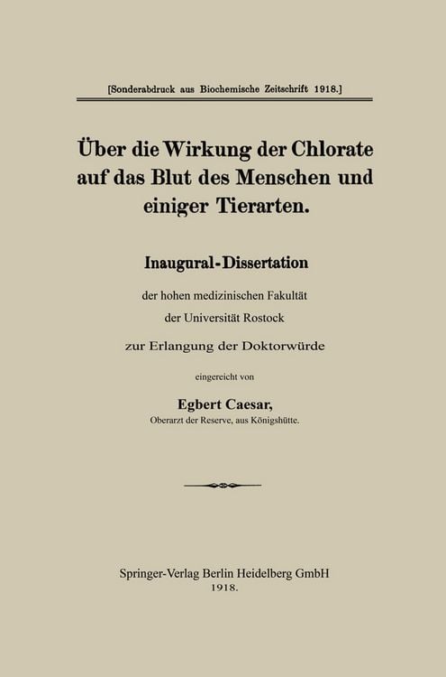 Produktbild: &Uuml;ber die Wirkung der Chlorate auf das Blut des Menschen und einiger Tierarten