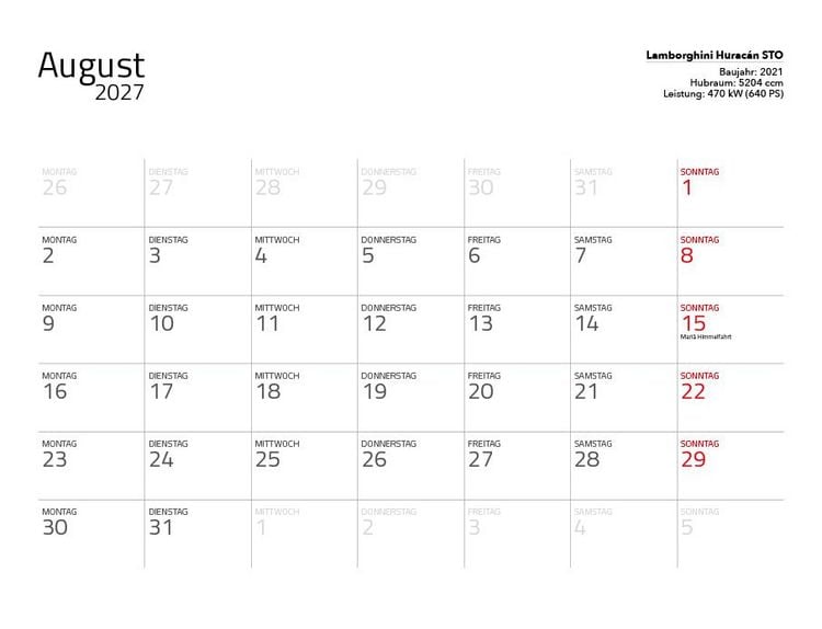 Produktbild: Supersportwagen 2027 &ndash; Eintragkalender