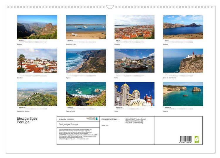 Produktbild: Einzigartiges Portugal (Wandkalender 2026 DIN A2 quer), CALVENDO Monatskalender
