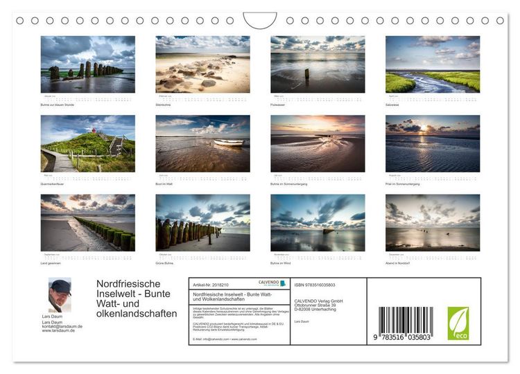 Produktbild: Nordfriesische Inselwelt - Bunte Watt- und Wolkenlandschaften (Wandkalender 2026 DIN A4 quer), CALVENDO Monatskalender