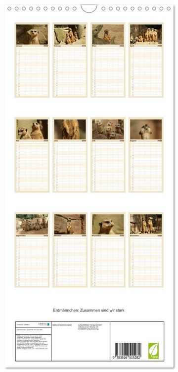 Produktbild: Familienplaner 2026 - Erdm&auml;nnchen: Zusammen sind wir stark mit 5 Spalten (Wandkalender, 21 x 45 cm) CALVENDO
