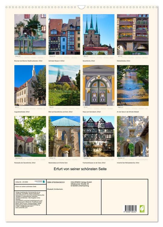 Produktbild: Erfurt von seiner sch&ouml;nsten Seite (Wandkalender 2027 DIN A2 hoch), CALVENDO Monatskalender