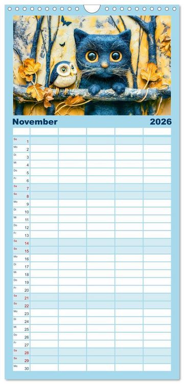 Produktbild: Familienplaner 2026 - Filzige Katzenfreunde - Ein Jahr voller niedlicher KI-Filzkunst mit 5 Spalten (Wandkalender, 21 x 45 cm) CALVENDO