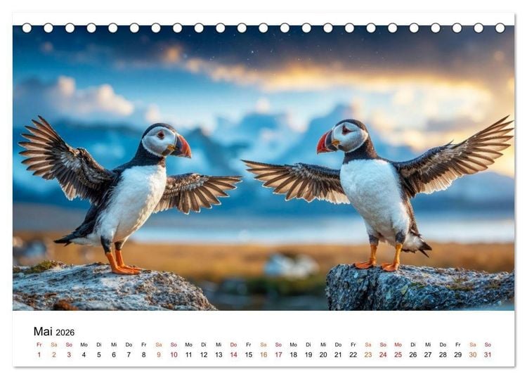 Produktbild: Papageitaucher - Freche Komiker auf Fels und Welle (Tischkalender 2026 DIN A5 quer), CALVENDO Monatskalender