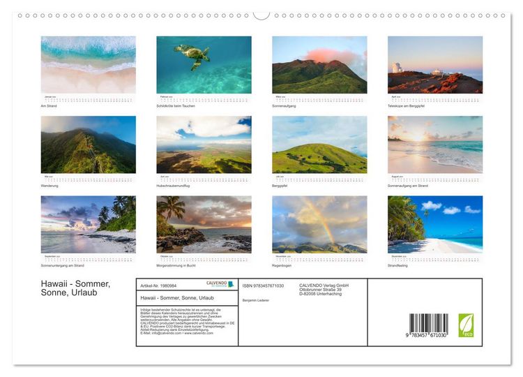 Produktbild: Hawaii - Sommer, Sonne, Urlaub (hochwertiger Premium Wandkalender 2026 DIN A2 quer), Kunstdruck in Hochglanz